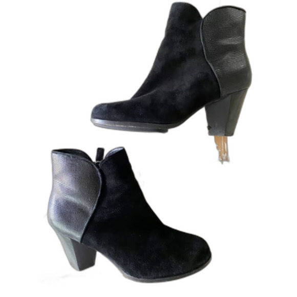 Eileen Fisher Black Lizard Embossed Leather Suede Zip Ankle Boots Sz 8.5 - Picture 9 of 12